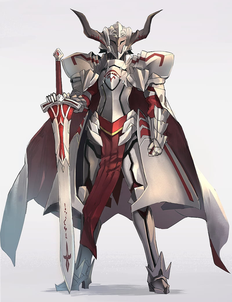 red saber, fate grand order, armor, sword, horns, Anime, HD phone wallpaper
