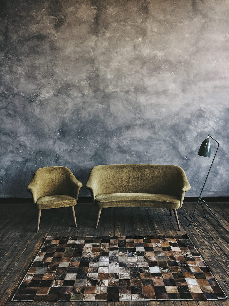 brown sofa and sofa chair beside floor lamp, HD phone wallpaper