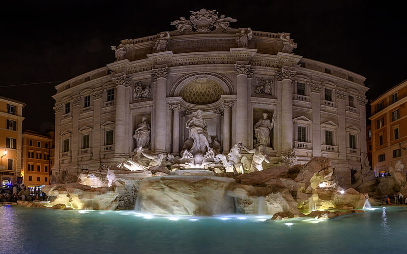 Rome, Trevi Fountain, night, Rome landmarks, Italy, r, HD wallpaper