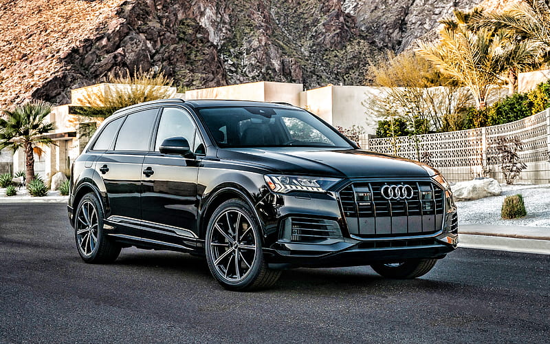 2021, Audi Q7, front view, exterior, black luxury SUV, new black Q7, german cars, Audi, HD wallpaper