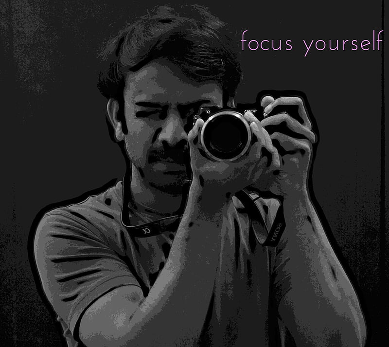 focus yourself, black and white, camera, people, self, selfie, HD wallpaper