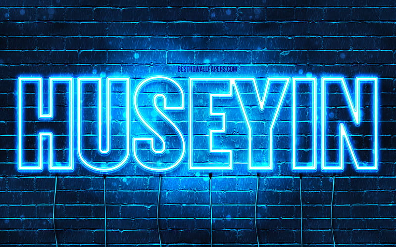 Huseyin with names, Huseyin name, blue neon lights, Happy Birtay Huseyin, popular turkish male names, with Huseyin name, HD wallpaper
