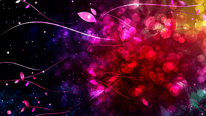 Pink Red Yellow Bright Bokeh Neon Sparkle Leaves Abstract, HD wallpaper