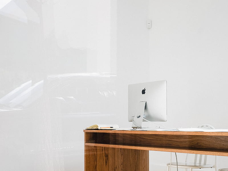 silver iMac on desk, HD wallpaper