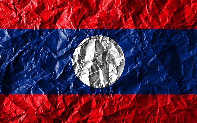 Laotian flag crumpled paper, Asian countries, creative, Flag of Laos, national symbols, Asia, Laos 3D flag, Laos, HD wallpaper