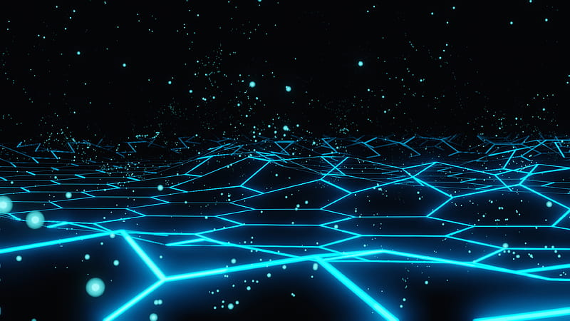 blue hexagons, way, glowing, particles, Abstract, HD wallpaper