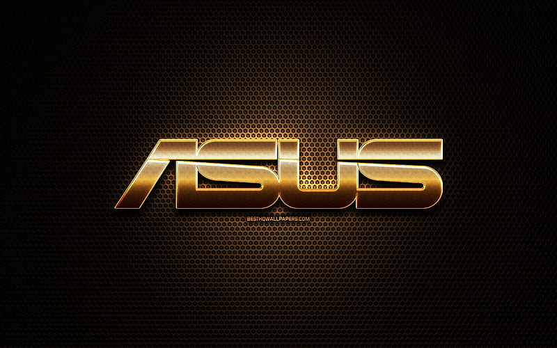 Asus glitter logo, creative, metal grid background, Asus logo, brands, Asus, HD wallpaper