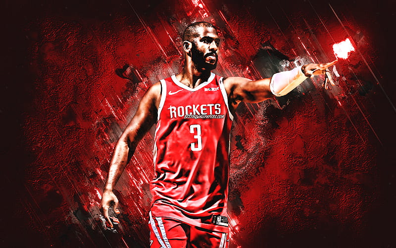 Chris Paul, Houston Rockets, NBA, American professional basketball player, red stone background, creative art, basketball, USA, HD wallpaper