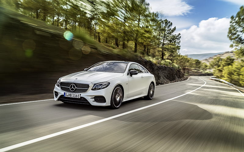 Mercedes-Benz E-Class, Coupe, 2017, new E-Class, white Mercedes, road, speed, HD wallpaper