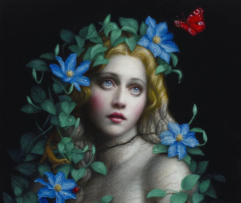 free download | Girl, face, chie yoshii, blue, red, art, luminos ...