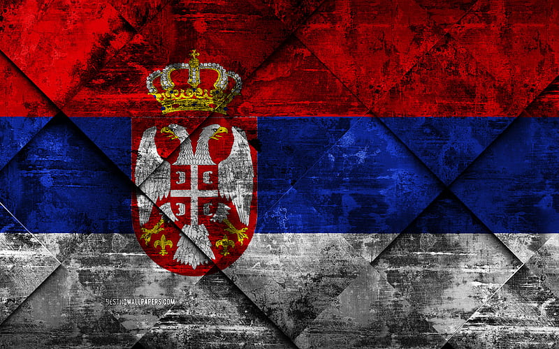 Flag of Serbia grunge art, rhombus grunge texture, Serbian flag, Europe, national symbols, Serbia, creative art, HD wallpaper
