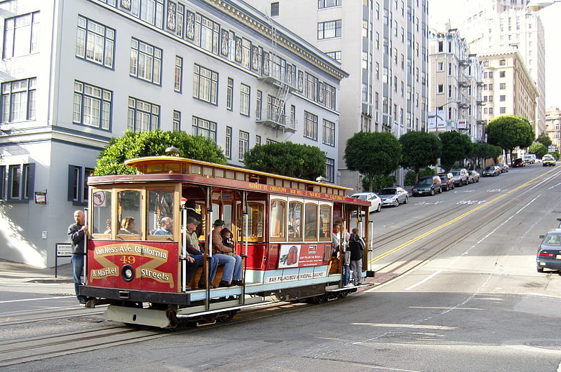 San Francisco cable car, building, city, train, people, other, HD wallpaper