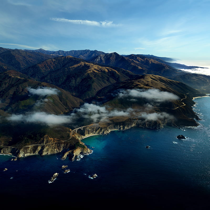 water, nature, landscape, aerial view, sky, mountains, sea, coast, Big Sur, HD phone wallpaper