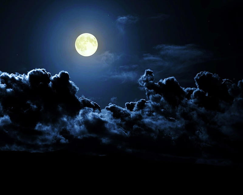 Moon, clouds, cloudy, dark, moonlight, night, sky, HD wallpaper