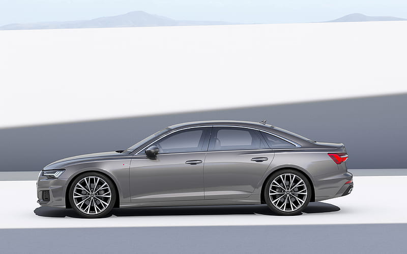 Audi A6, 2019 exterior, luxury sedan, business class, side view, new gray A6, German cars, Audi, HD wallpaper