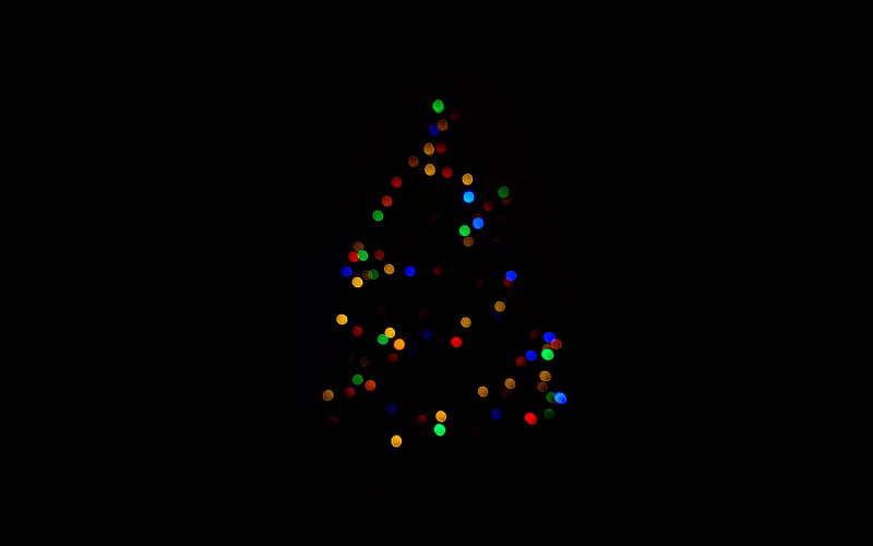 Christmas tree, glare, minimal, black background, New years tree, xmas tree, Happy New year, Christmas, HD wallpaper