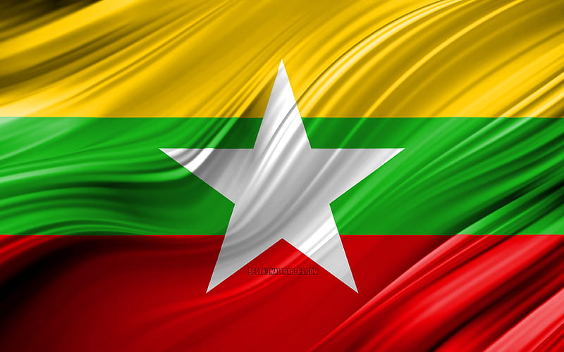 Myanmar flag, Asian countries, 3D waves, Flag of Myanmar, national symbols, Myanmar 3D flag, art, Asia, Myanmar, HD wallpaper