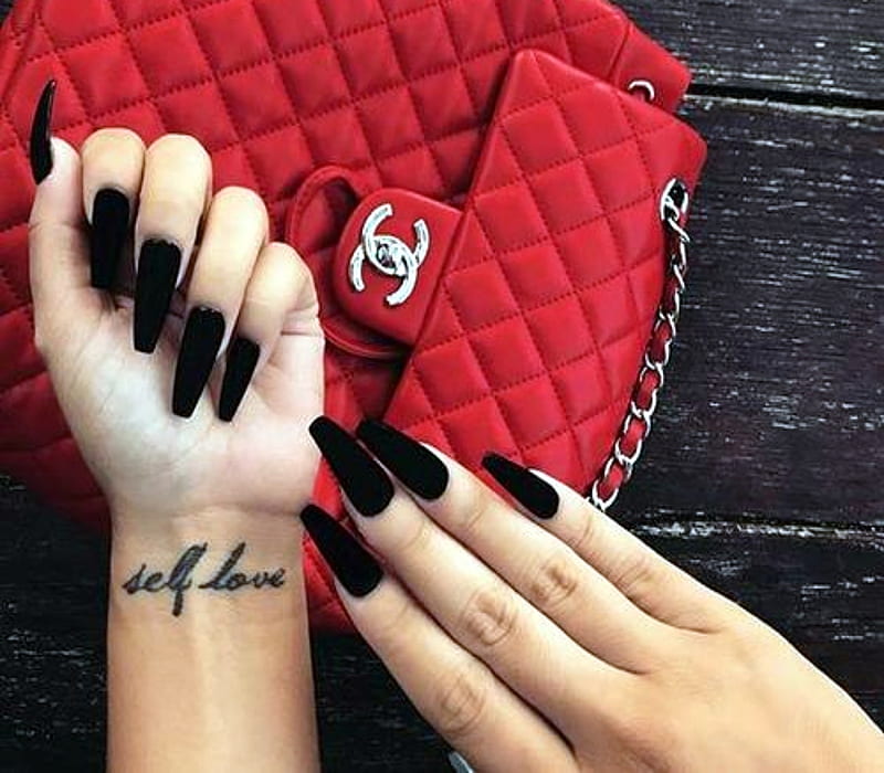Red And Black Nails With Purse, Nails, Red, Woman, Purse, Dark Dark, HD wallpaper