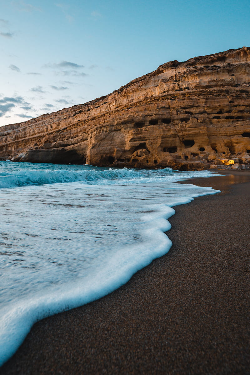 coast, sea, rocks, waves, sand, beach, HD phone wallpaper