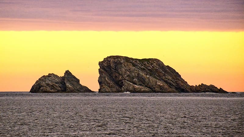 Island off of Twillingate, Newfoundland, sea, sky, rocks, ocean, colors, HD wallpaper