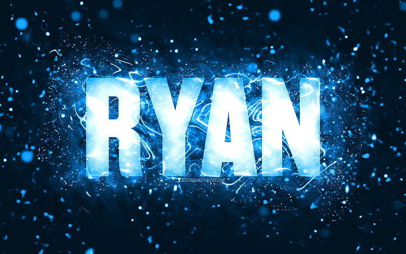 Happy Birtay Ryan blue neon lights, Ryan name, creative, Ryan Happy Birtay, Ryan Birtay, popular american male names, with Ryan name, Ryan, HD wallpaper