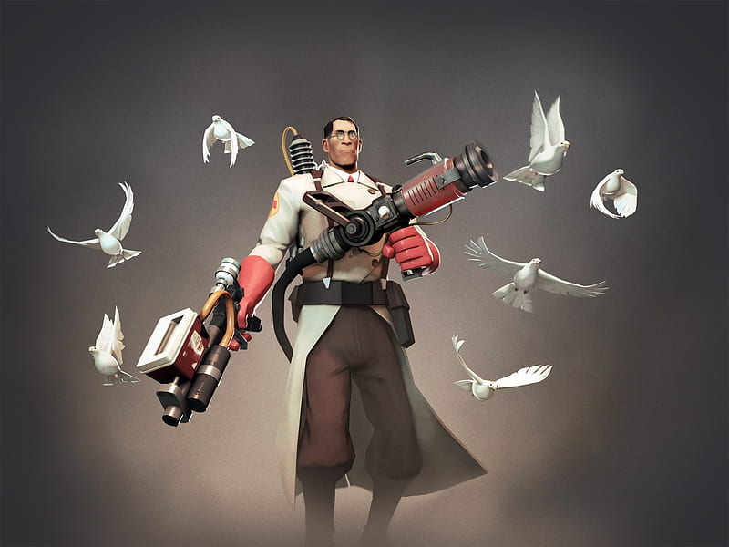 TF2 - Medic with Doves, team fortress, doves, update, medic, tf2, uber, HD wallpaper