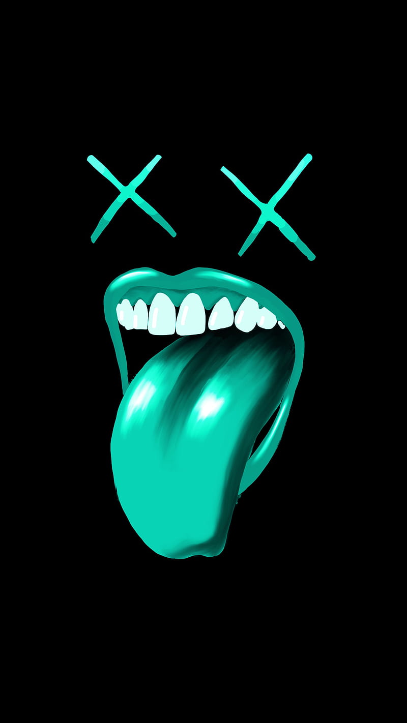 Sick Lick, My, art, badass, black, blue, cool, dark, drawing, eyes, face, funny, illustration, mouth, oled, tongue, turquoise, weird, xx, HD phone wallpaper
