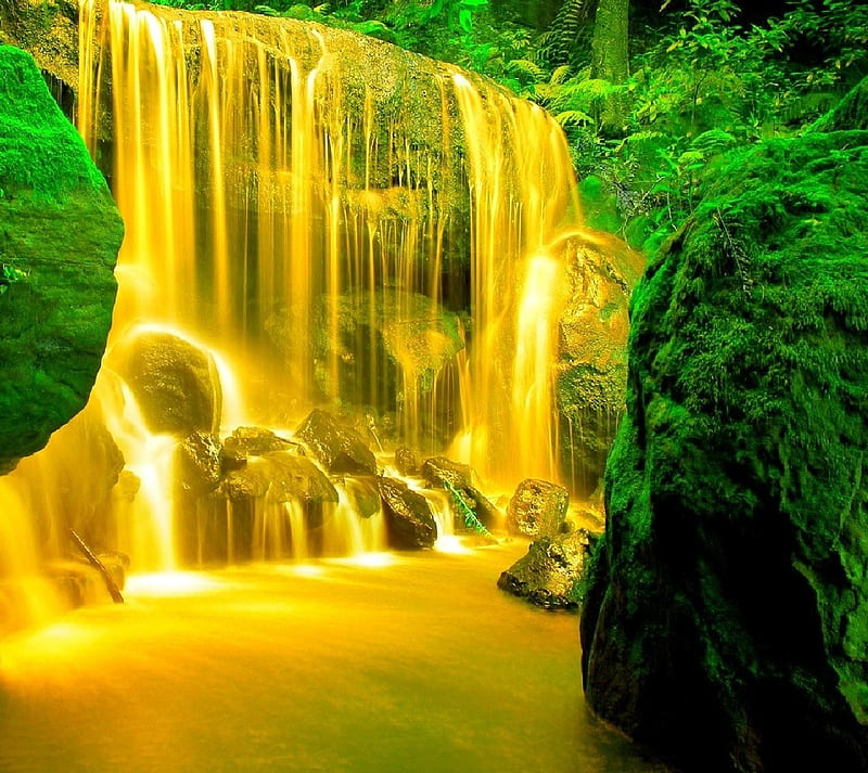 Golden waterfall, HD wallpaper | Peakpx