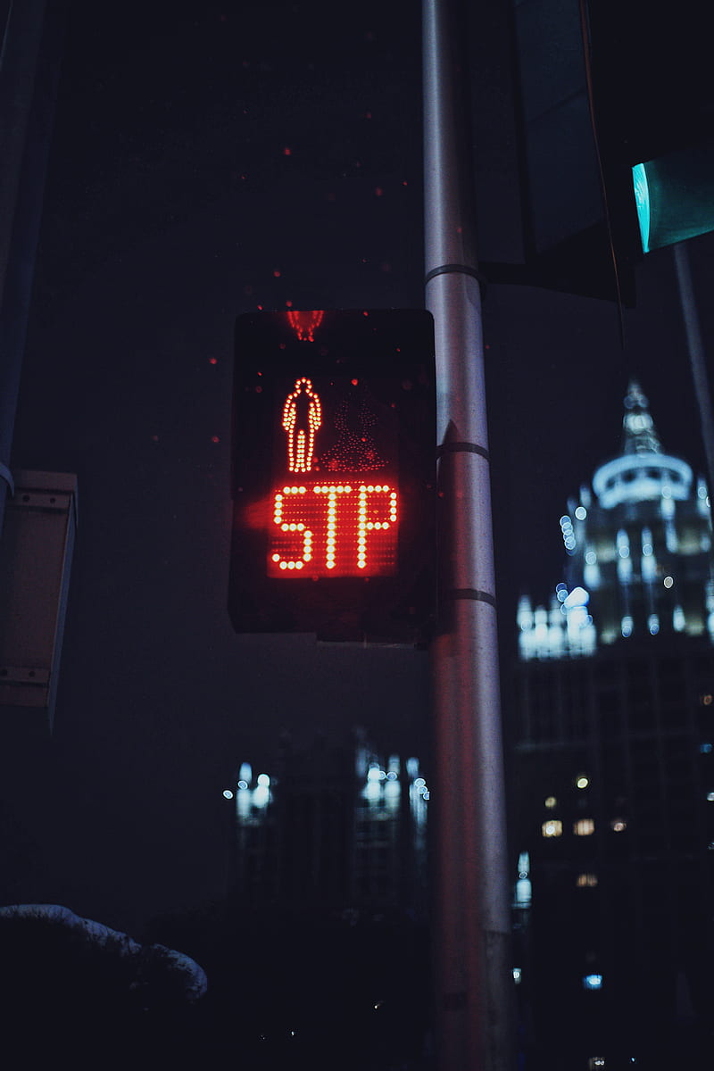 traffic light, symbol, red, night, city, HD phone wallpaper