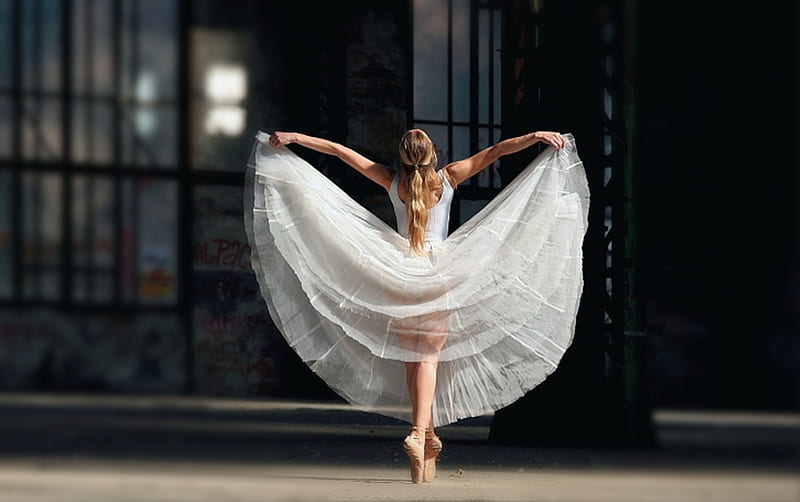 Ballerina, dace, dress, black and white, bonito, women, sport, dance, white, HD wallpaper
