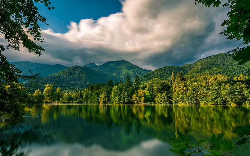 Lake Crnava, mountain lake, spring, mountain landscape, forest, Preddvor, Slovenia, HD wallpaper