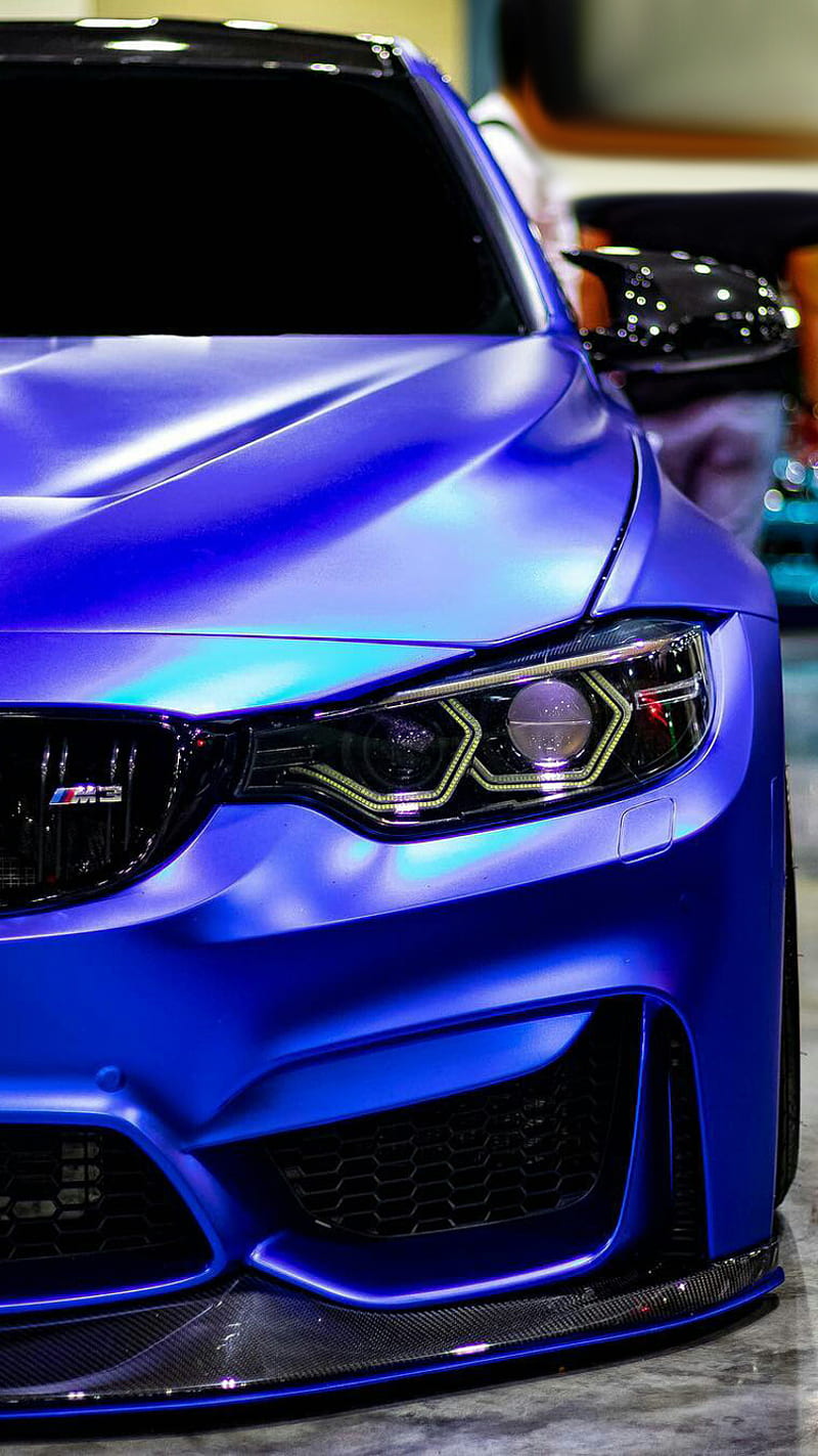 BMW M3, blue, car, f80, front view, low, matte, tuning, vehicle, HD phone wallpaper