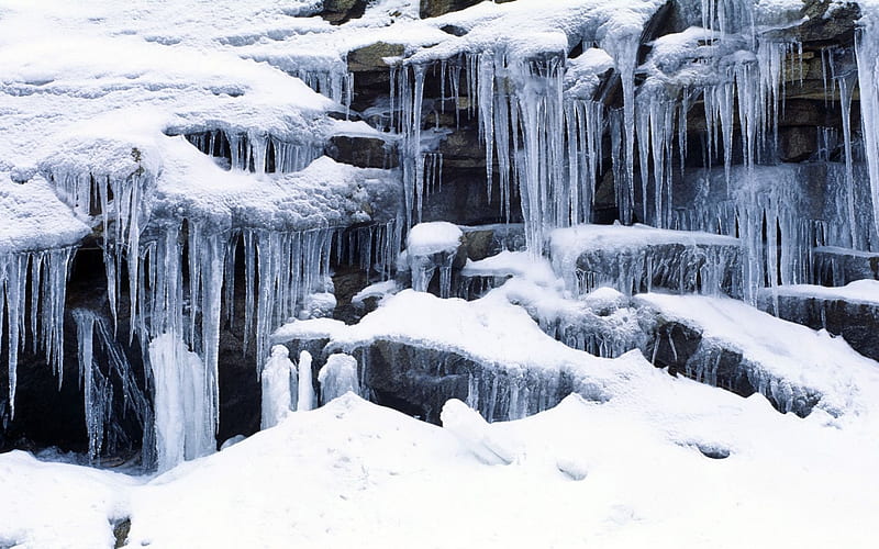 Winter formation, waterfalls, winter, cold, snow, ice, nature, frost, HD wallpaper