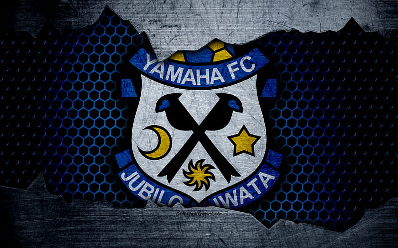Jubilo Iwata logo, art, J-League, soccer, football club, FC Iwata, metal texture, HD wallpaper