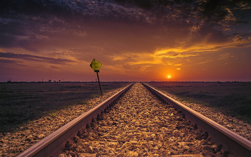 dead end to a sunset, cool, train, nature, sunset, fun, HD wallpaper