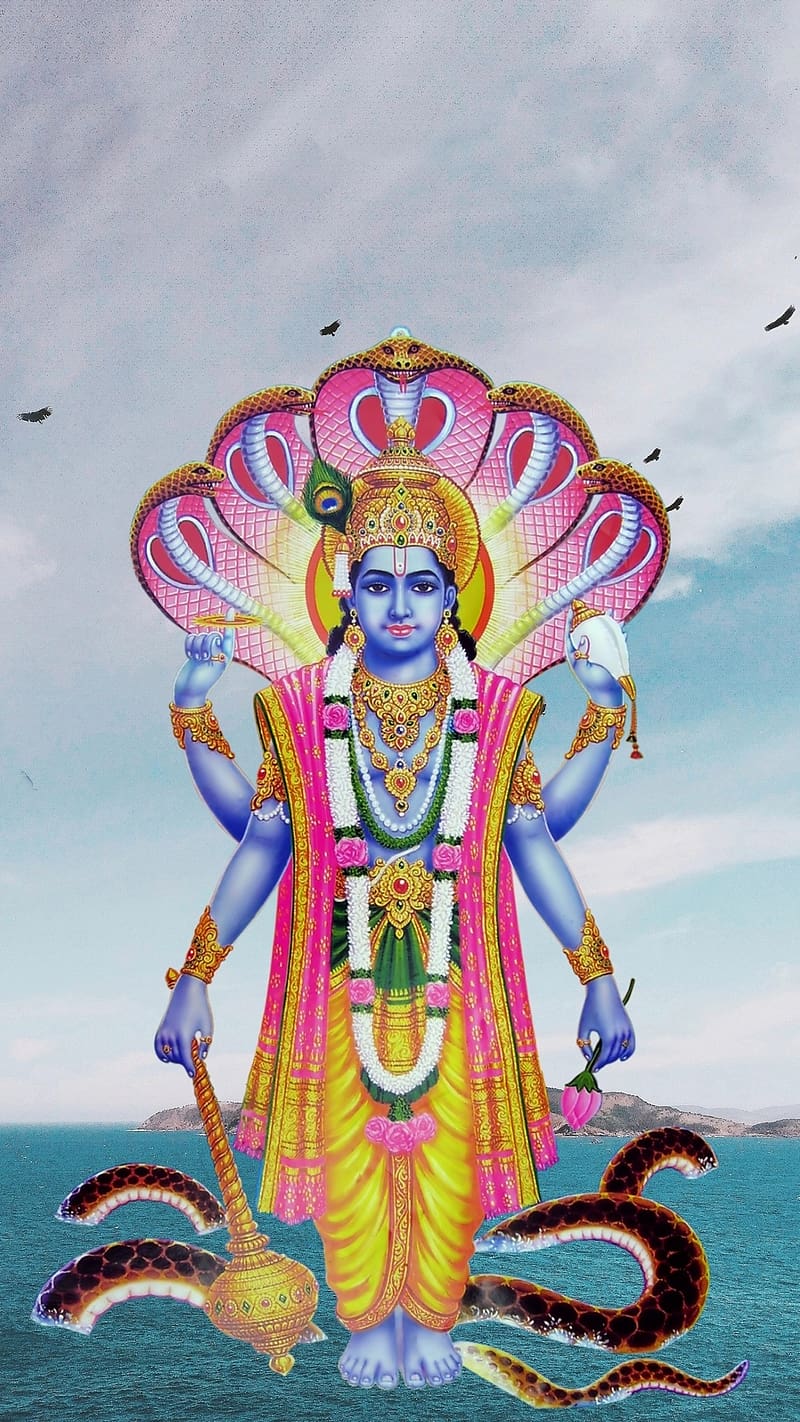Lord Vishnu, Sky And Water Background, sky, water background, lord ...