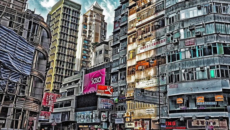 urban scene in hong kong r, city, hi rise, urban, r, street, HD wallpaper