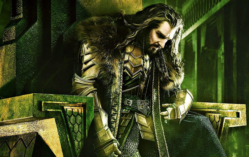 Richard Armitage as Thorin, The Hobbit, movie, man, Richard Armitage, Thorin, fantasy, green, The Battle of the Five Armies, actor, HD wallpaper