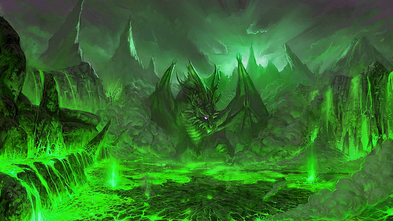 Fantasy Green Dragon In A Green Fire Dreamy, HD wallpaper