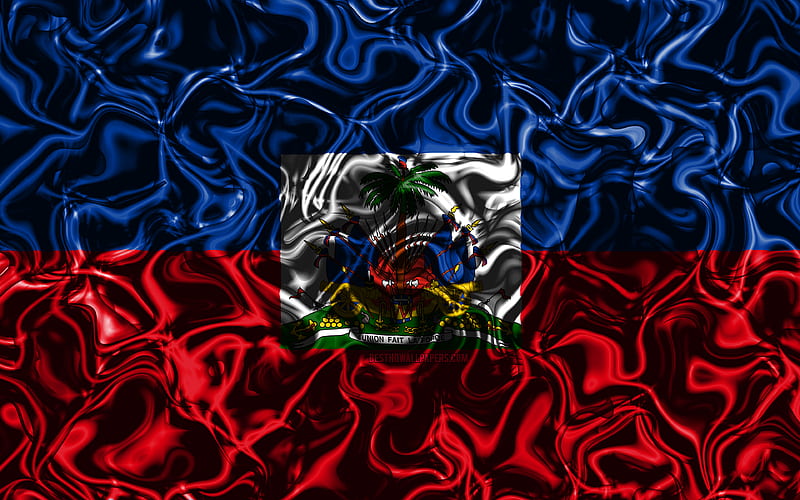 Flag of Haiti, abstract smoke, North America, national symbols, Haitian flag, 3D art, Haiti 3D flag, creative, North American countries, Haiti, HD wallpaper