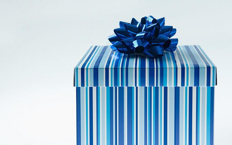 Pure blue gift box, ribbon, box, gift, blue, HD wallpaper