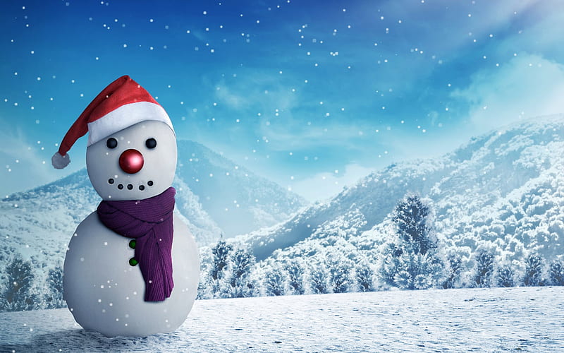 3d snowman, New Year, Christmas, winter, snowman, snow, HD wallpaper