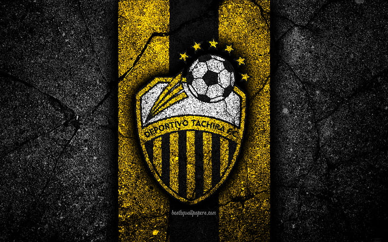 FC Deportivo Tachira, logo, La Liga FutVe, black stone, soccer, Venezuelan Primera Division, football club, Venezuela, Deportivo Tachira, creative, asphalt texture, Deportivo Tachira FC, HD wallpaper