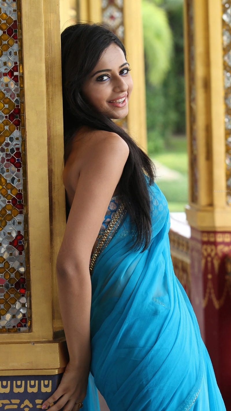 Rakul singh, actress, in blue saree, HD phone wallpaper | Peakpx
