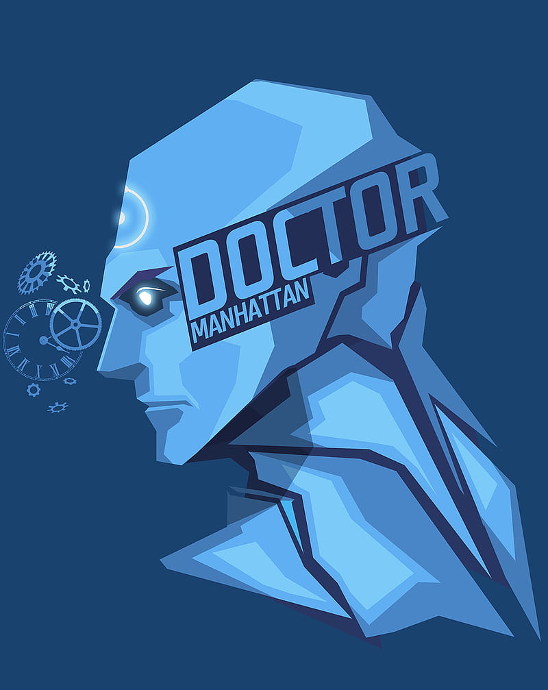 Doctor Manhattan, DC Comics, blue background, Watchmen, HD phone wallpaper