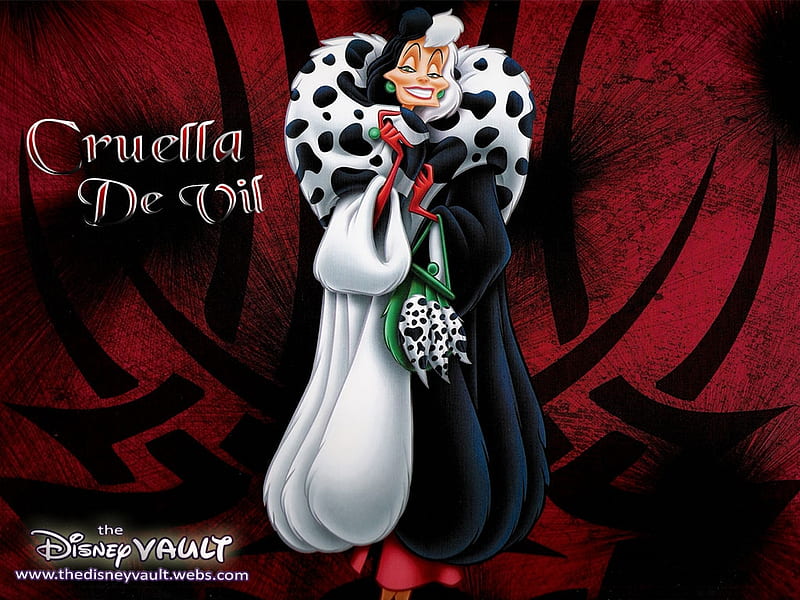 Cruella De Vil, woman, white, black, red, disney, villains, HD wallpaper