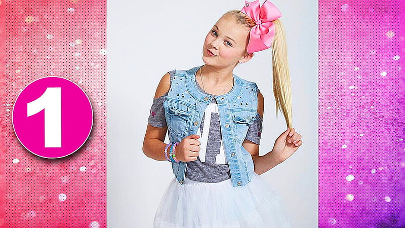 Jojo Siwa In Pink Purple White Background Wearing Jean Coat And White Skirt Jojo Siwa, HD wallpaper