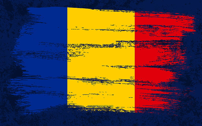 Flag of Romania, grunge flags, European countries, national symbols, brush stroke, Romanian flag, grunge art, Romania flag, Europe, Romania, HD wallpaper