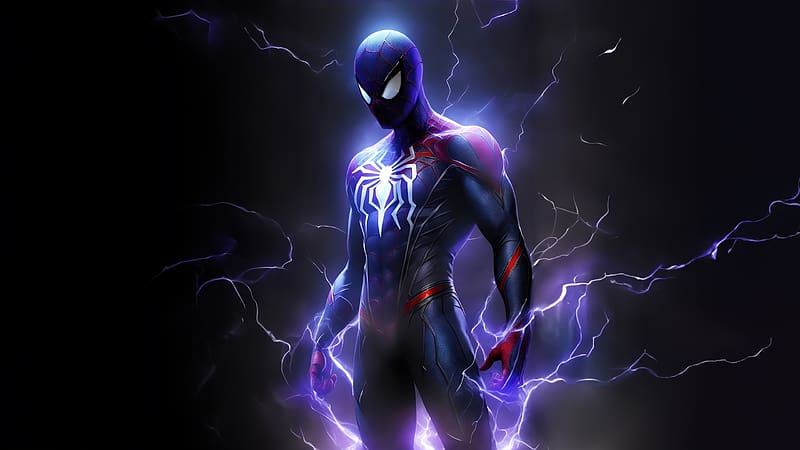 Electrifying Spidey Embracing The Power Of Lightning, spiderman, superheroes, artist, artwork, digital-art, HD wallpaper