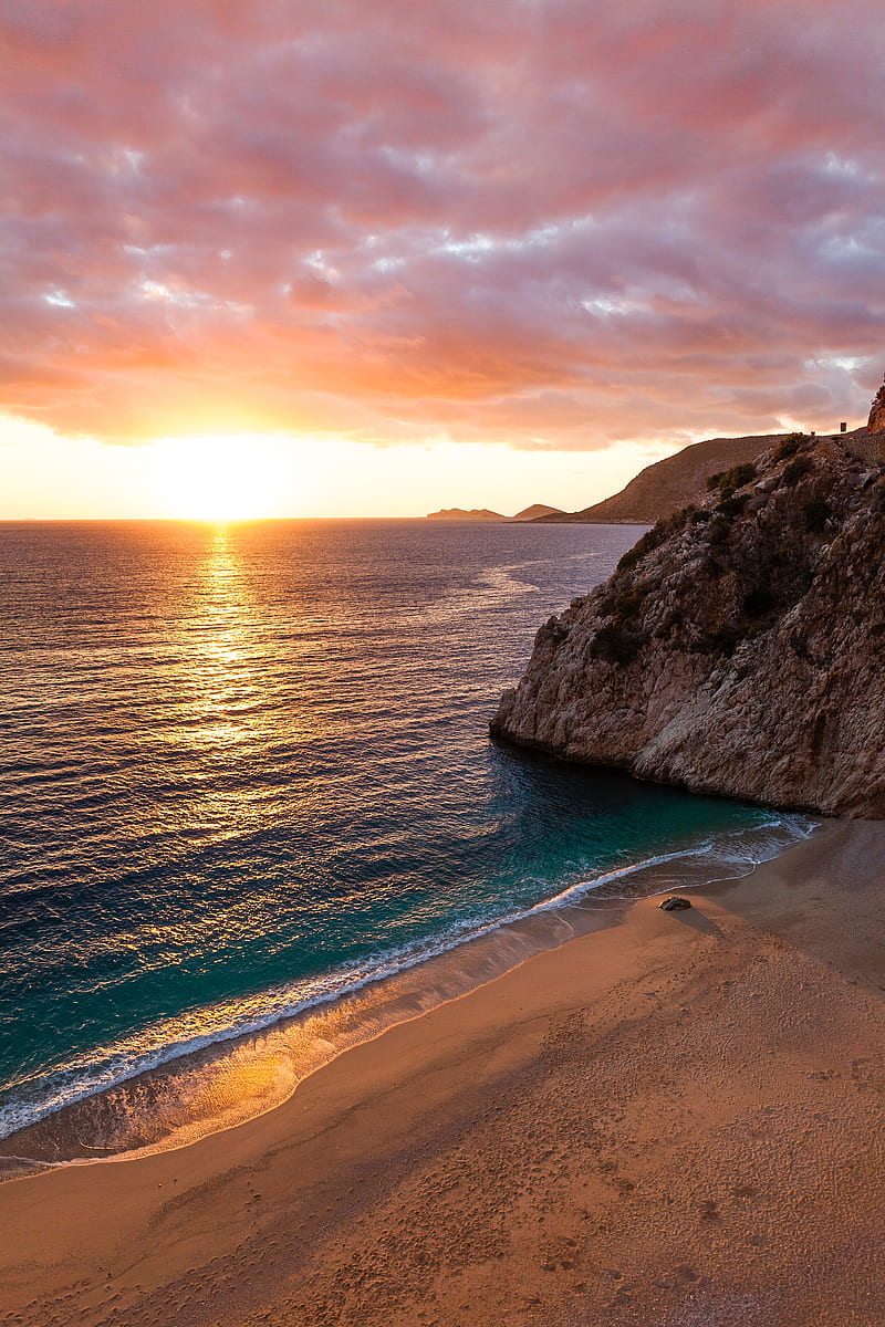 ocean, rocks, sunset, coast, sea, HD phone wallpaper